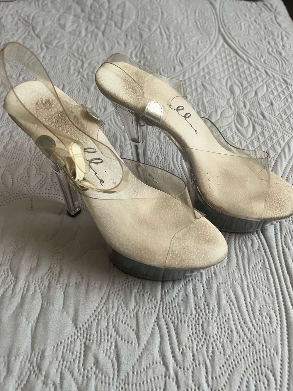 Clear Platform Slingback Heels in Nude